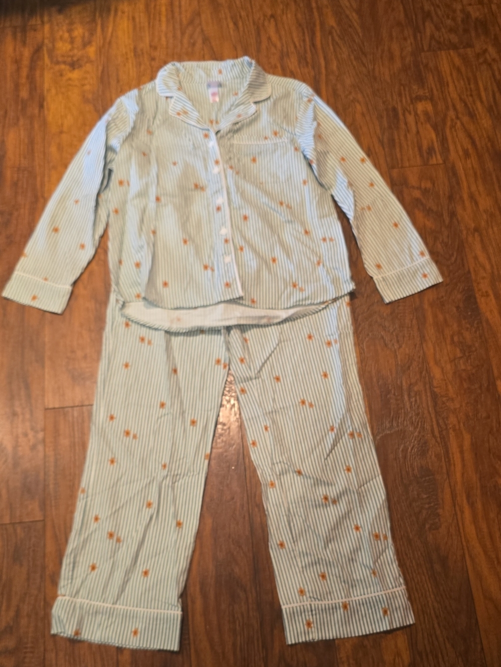 Women Green  Striped Pajama Set with Gingerbread Man Print